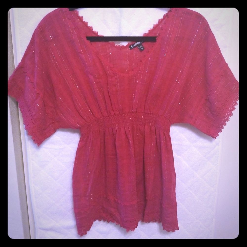 NWOT Express Shimmery Crochet Peasant Top sz XS